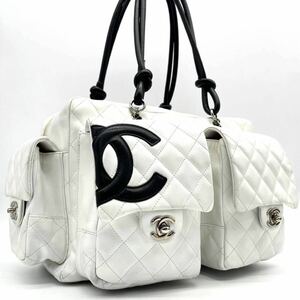 1円〜 ◆希少◆ CHANEL シャネル カンボンライン マトラッセ ココマーク シルバー金具 ターンロック トートバッグ レザー 白 黒 レディース