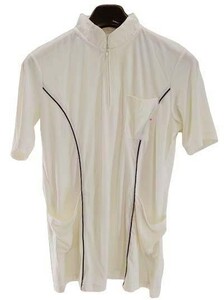 CH2207 ◆ 新品 訳あり ナース服 看護衣 介護衣 軽くて動きやすい フロントファスナー開閉 半袖 Sサイズ ホワイト/ ネイビー 送料350円