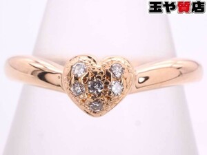 スタージュエリー 美品 ダイヤ0.04ct ハートリング9.5号 K18YG イエローゴールド