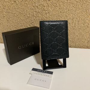 GUCCI グッチ　シマ　 レザー カードケース　パスケース　名刺入れ　ブラック系