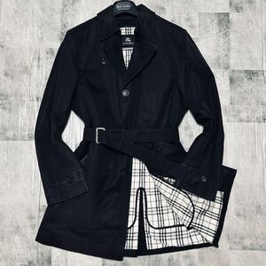 希少Lサイズ★ バーバリーブラックレーベル トレンチコート ライナー付き 2way ノバチェック総柄 黒 ロング丈 ベルト BURBERRY BLACK LABEL