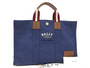 1円 ■極美品■ BALLY バリー ドライサリア キャンバス×レザー ハンドバッグ トートバッグ レディース メンズ ネイビー系 BM4048