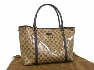 1円 ■極美品■ GUCCI グッチ 265695 GGクリスタル GG柄 コーティングキャンバス×レザー トート ショルダーバッグ ブラウン系 FH0904