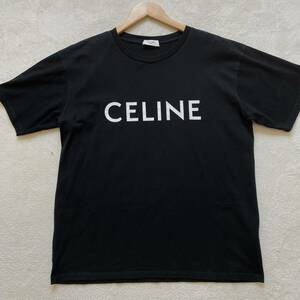 【極美品・現行タグ】 CELINE セリーヌ メンズ 半袖 Tシャツ トップス カットソー ロゴ プリント サイズM ブラック 黒