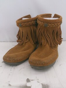 ◇ Minnetonka ミネトンカ 292 フリンジ ショート モカシン ブーツ サイズ5 キャメル系 レディース P