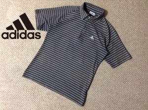 ★中古★アディダス ゴルフ ジップ 半袖ポロシャツ ゴルフ Mサイズ ブラック 黒系ボーダー GOLF adidas TaylorMade テーラーメード IC484