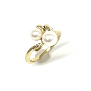 美品◆MIKIMOTO ミキモト リング #6◆ ゴールドカラー K18YG パール×ダイヤ レディース 総重量:2.9ｇ 指輪 ring jewelry ジュエリー