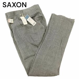 【新品 未使用】 SAXON サクソン 春夏 竹繊維★ ヘリンボーン柄 スラックス パンツ Sz.79　メンズ グレー 日本製　C4B02515_6#P