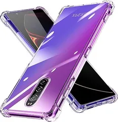 【在庫処分】Xperia 1 ケース 耐衝撃 クリア SO-03L SOV40 カバー クリア TPU 薄型 軽量 滑り止め 黄変防止 柔軟 Qi充電 衝撃吸収 指紋防止 米軍MIL規格取得 ワイヤレス充電に対応 カメラ保護 カバー 紫+青 331-X