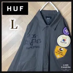 【希少デザイン】HUF ハフ コットンシャツ パッチロゴ 刺繍ロゴ L 入手困難