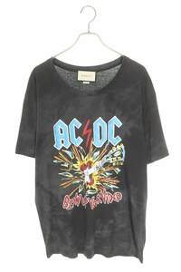 グッチ Tシャツ 17AW 493117 X3H43 サイズ:L ACDCプリントヴィンテージ加工Tシャツ 中古 BS99