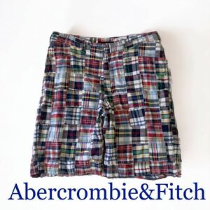 Abercrombie&Fitch マドラスチェック パッチワーク ショートパンツ ハーフパンツ 短パン ショーツ アバクロ パンツ アバクロンビー