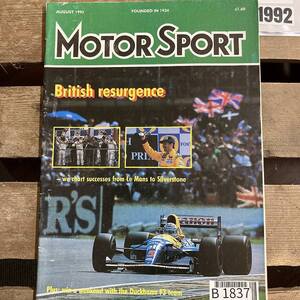 B1837　1992　「MOTOR SPORT」モータースポーツ 英国 　旧車雑誌　英国車 古本　雑誌 旧車　ビンテージ　自動車 クラシックカー