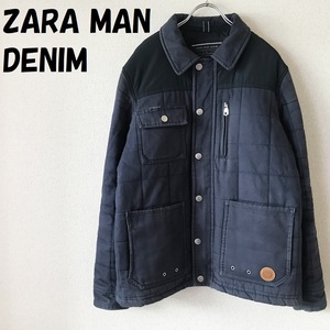 【人気】ZARA MAN DENIM/ザラ マン デニム 中綿ジャケット ネイビー USサイズL/5187