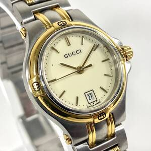 GUCCI 9040L SWISS MADE 動作OK 美品 Quartz オールドグッチ レディース クオーツ 3.1×2.8 アイボリー 腕時計 WristWatch Vintage Used T7