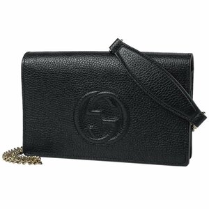 グッチ GUCCI ソーホー チェーン ウォレット インターロッキングG クラッチバッグ ショルダーバッグ レザー ブラック 598211【中古】