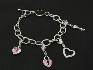 1円 ■極美品■ SWAROVSKI スワロフスキー ハート ラインストーン キー 鍵 ブレスレット アクセサリー レディース シルバー系 FB5369