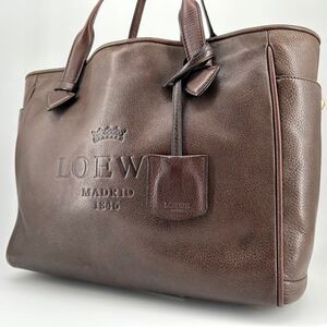 【美品/高級ライン】LOEWE ロエベ トートバッグ 型押しロゴ ヘリテージ メンズ レディース ビジネス A4 肩掛け レザー シボ革 ブラウン 茶