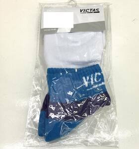 L 25.26.27cm ヴィクタス　VICTAS メンズ　ソックス　靴下　卓球　スポーツ　ショート　ホワイト　白　男子 青 ブルー