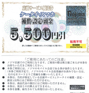 1～5枚☆ノジマ 株主優待券 店頭サービス優待券 ケータイ・スマホ券 5500円引き(枚数変更可) 