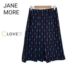 JANE MORE ひざ丈スカート プリーツ 総柄 裏地付 カジュアル k1