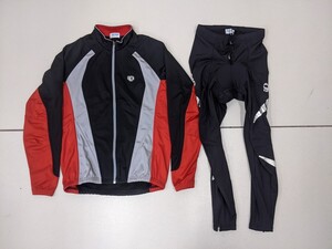 4．パールイズミ PEARL IZUMI ジャージ 2点 サイクリングウェア 上下 セット ジャケット パンツ スポーツウェア メンズL 黒赤系 y304