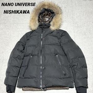 nano universe 西川ダウン ラクーンファー ダウンジャケット L 黒