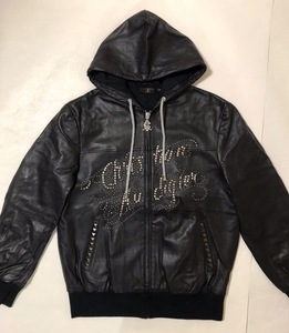 【未使用品、正規品、本物】 Christian Audigier クリスチャンオードジェー パーカー レザージャケット スタッズ サイズM 本革