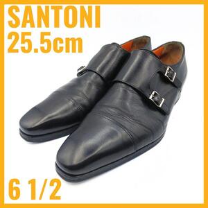 サントーニ レザー ドレスシューズ 10053 ダブルモンク ストレートチップ 6ハーフ 25.5cm Santoni