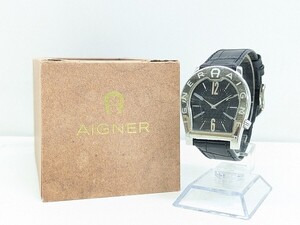 R218-S3-16018 AIGNER アイグナー Verona Nuovo A22100 ブラック文字盤 メンズ クオーツ 腕時計 不動 箱あり 現状品3