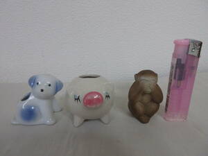 ★レトロ　陶器製　爪楊枝入れ　3個　犬/猿/豚★とても可愛い商品です♪★レトロ雑貨／キッチン雑貨★