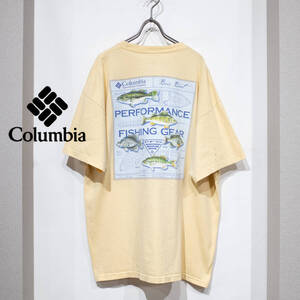 XL / Columbia PFG コロンビア コットン 半袖 Tシャツ 胸ポケット 背面 グラフィック TEE バス釣り デザイン プリント イエロー 古着