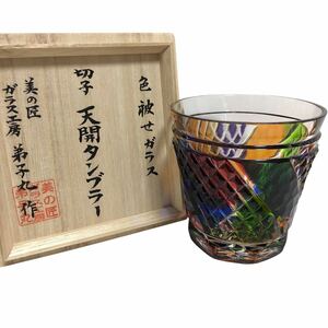 【希少】弟子丸 薩摩切子 色被せガラス 天開タンブラー 虹色 オーロラ 未使用品 グラス レインボーカラー 切子