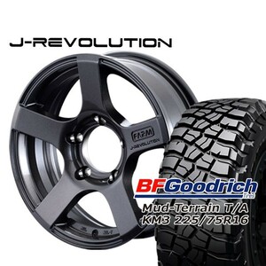 FARM J-REVOLUTION 　マットブラック　16×5.5Ｊ/5Ｈ±0　BFグッドリッチMud-Terrain T/A KM3 225/75Ｒ16 ４本ＳＥＴ