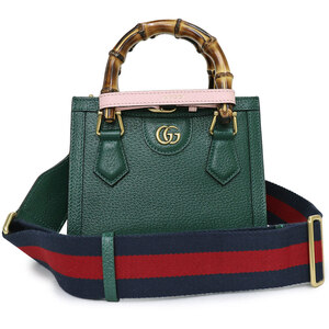 （未使用保管品）グッチ GUCCI ダイアナ ミニ トート 2way ショルダー ハンドバッグ 斜め掛け レザー バンブー グリーン 緑 702732