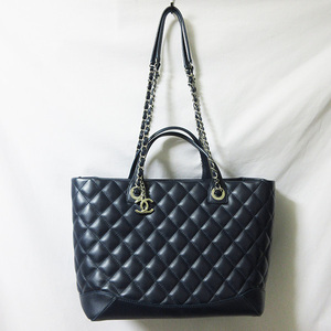 *CHANEL シャネル ラムスキン マトラッセ トート バッグ チェーン ショルダー 2way ココマーク ネイビー A98606*送料込