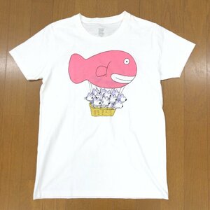 美品 Design Tshirts Store graniph グラニフ コットン100% 11ぴきのねこ 気球 プリント Tシャツ SS 白 ホワイト カットソー 馬場のぼる