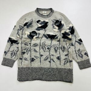 333 LAURA ASHLEY ローラ アシュレイ 花柄 バラ柄 ジャガード ニット プルオーバー M グレー レディース 41203Y