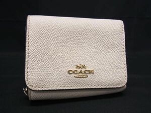 ■美品■ COACH コーチ レザー三つ折り 財布 ウォレット 札入れ 小銭入れ カード入れ レディース アイボリー系 DE4894