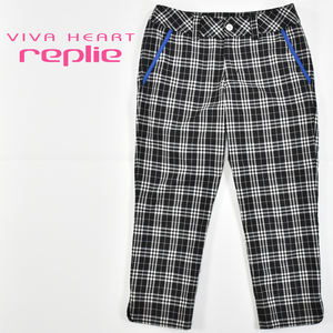 送料300円│VIVA HEART ビバハート replie リプリエ ★ チェック柄 ゴルフ クロップド パンツ グレー レディース 40 M W64-70