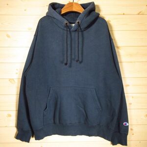 ◎Champion チャンピオン サラ・リー製◆プルオーバーパーカー フード スウェット 無地 シンプル 目ロゴ アメカジ◆メンズ 紺 L◆AA1205