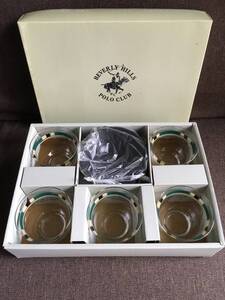 ★未使用 冷茶セット グラス&茶托 ５客セット お茶 麦茶 カップ 食器 BEVERLY HILLS POLO CLUB ポロクラブ