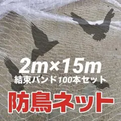 防鳥ネット 2m×15m 半透明 結束バンド100本セット 鳥よけ 猫よけ