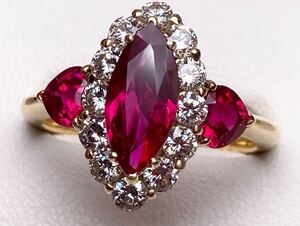 ◆【GIA鑑別付】◆ 天然ルビー 1.52ct/1.10ct タイ産 ダイヤモンド 高級リング D1.03ct/K18 Ruby ring◆