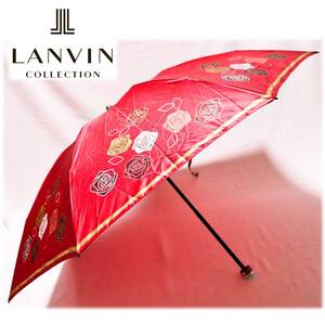 《LANVIN COLLECTION ランバンコレクション》新品訳有 軽量 バラ・花柄 上品デザイン 折りたたみ傘 雨傘 安全ロクロ 赤 A8616