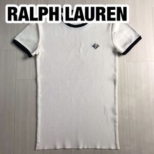 RALPH LAUREN ラルフローレン 半袖Tシャツ M ホワイト×ブラック 刺繍ロゴ