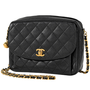 シャネル CHANEL ココマーク チェーン ショルダーバッグ マトラッセ キャビアスキン ブラック レディース 【中古】