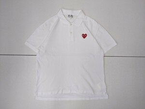 14． コムデギャルソン PLAY COMME des GARCONS ハート ロゴ 半袖 鹿の子 ポロシャツ プレイ メンズL 白赤x606