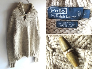 希少 90sビンテージ Polo by Ralph Lauren ラルフローレン HAND KNIT トグル襟 ウールリネンシルク ローゲージ ハンドニット S USA企画