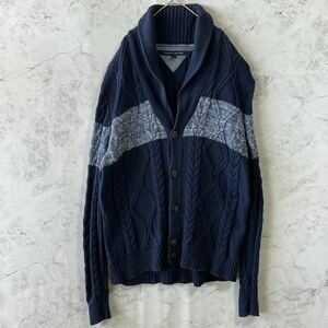 TOMMY HILFIGER トミーヒルフィガー　ショールカラー　 カーディガン　コットンニット　ケーブル編み　サイズＬ